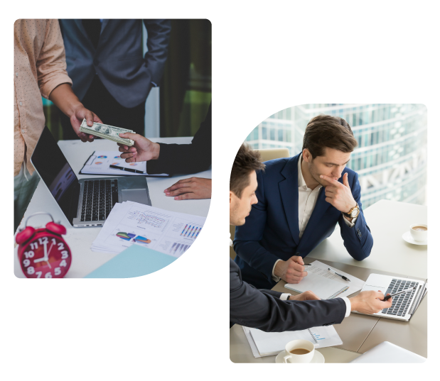 Investor Giving Money to Entrepreneur and Employees Having Discussion on Company Growth